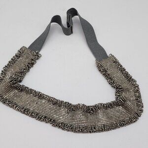 Yik Fung Beaded Metal Mesh Elastic Stretch Belt With Snap Closure 1.5" Wide